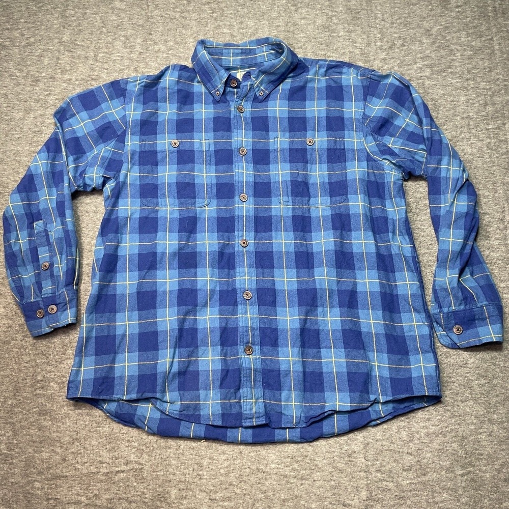 Duluth Trading Flannel Shirt Mens‎ Large Blue Plaid Button Down Workwear
